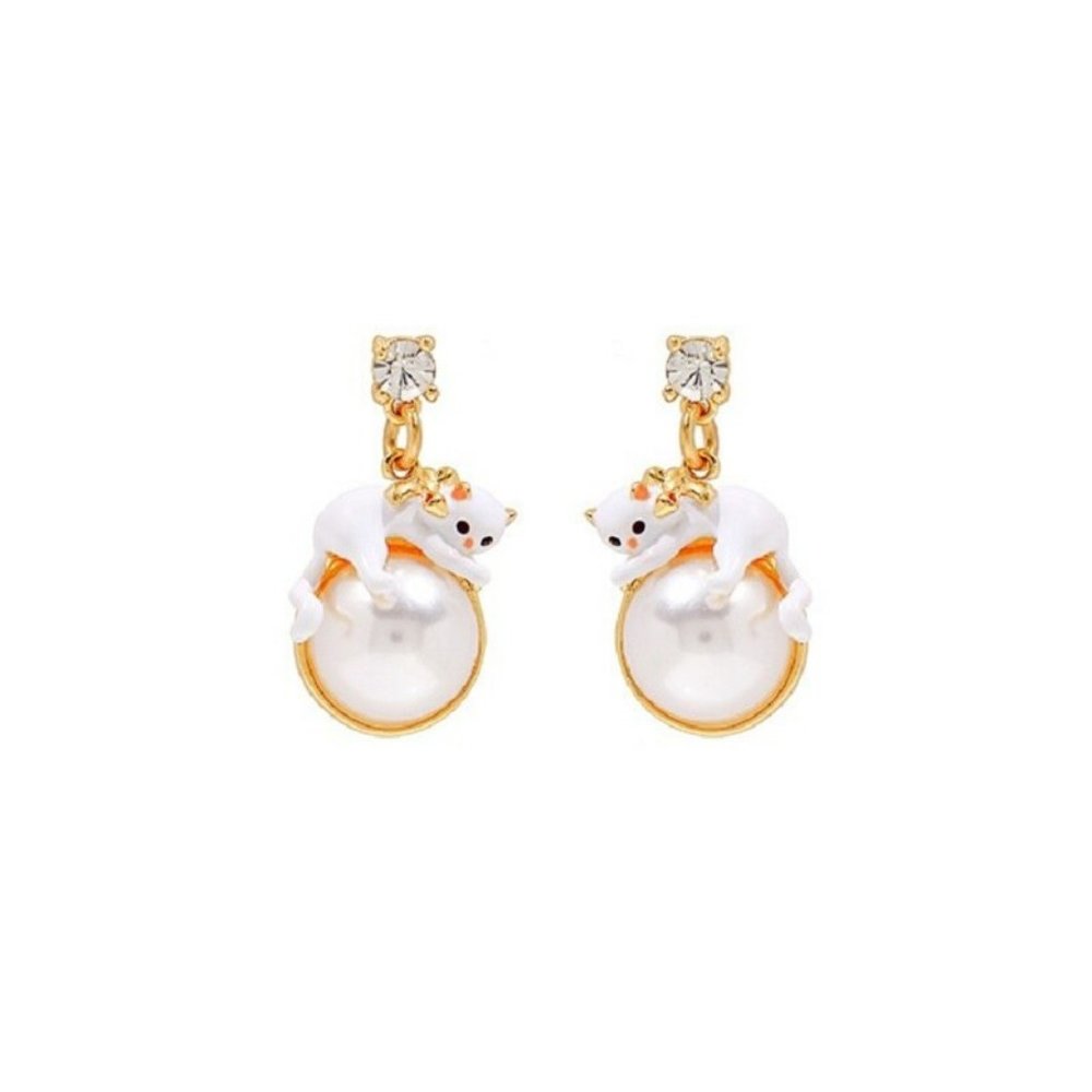 Les Nereides Kitty And Pearl Stud Earrings
